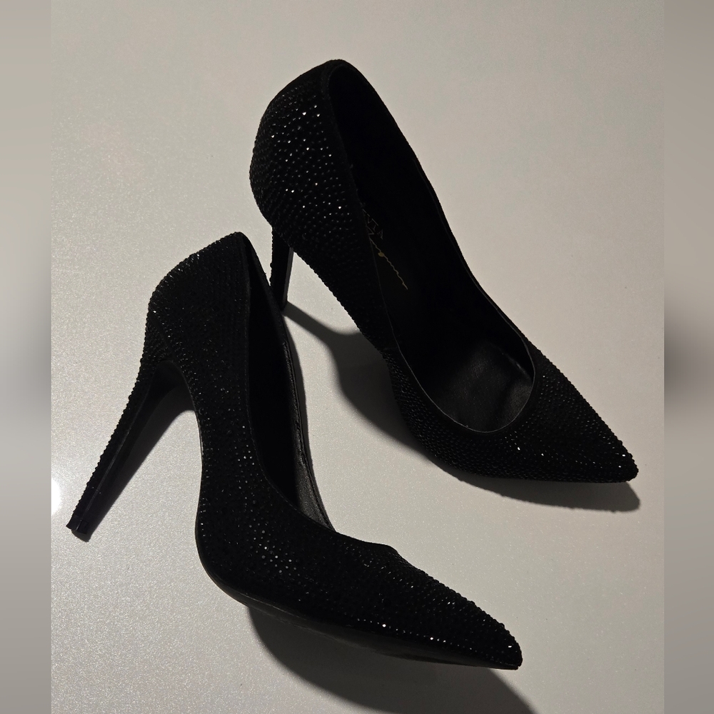 Black Rhinestone Heels Size 7 - Picture 2 of 5